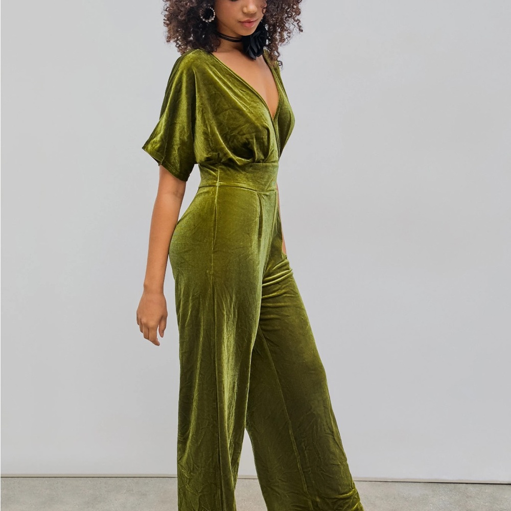 Elegant Olive Velvet Jumpsuit